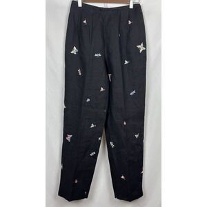 Vintage Talbots 100% Irish Linen Trouser Pants Embroidered Insects Size 4 Y2K